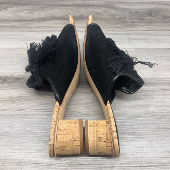 DONALD J PLINER SUEDE TASSLE MULES BLACK Size 6.5 M SLIP ON CUTE BLOCK HEEL - Picture 3 of 11
